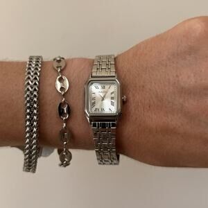 Y2K Silver Rectangle Quartz Watch with Black Numbers Unisex 8.5" New